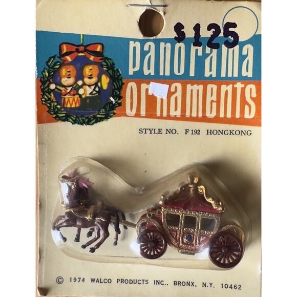 VTG WALCO 1974 Panorama Ornaments~Carriage & Horses~ Cinderella~Christmas NEW - Picture 1 of 2